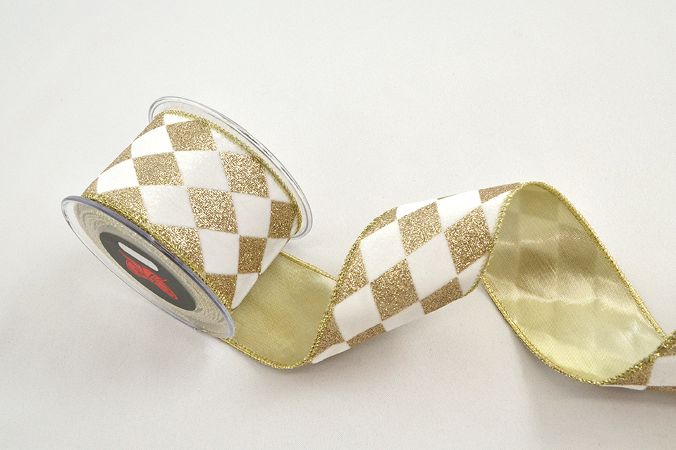 NASTRO ROMBI PANNA ORO 6,7CM. X4,5MT.