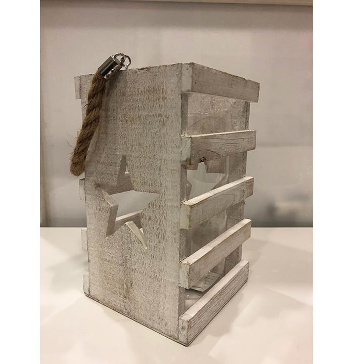 LANTERNA LEGNO C/MAN. H25 15X15CM. BIANCO