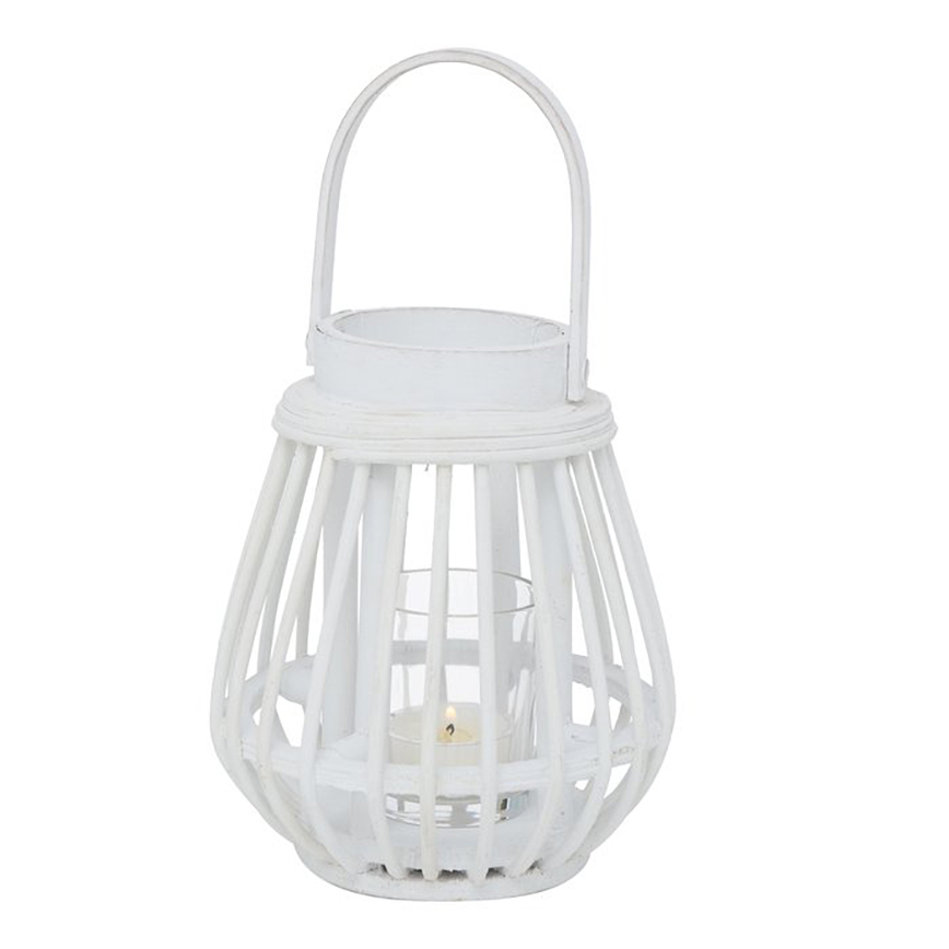 PORTATEALIGHT RATTAN E VETRO H17CM. BIANCO