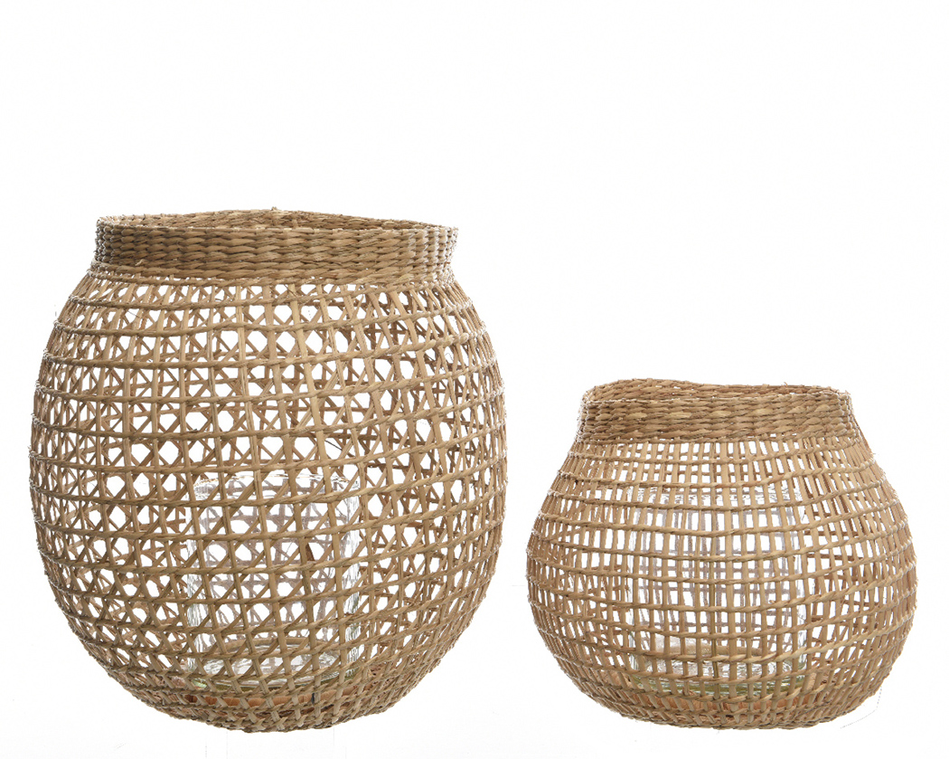 LANTERNA SEA GRASS S/2PZ. H29-16 D25-20CM. NAT