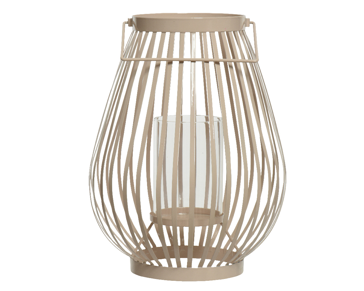 LANTERNA METAL C/VETRO  D20 H27,5CM. BEIGE