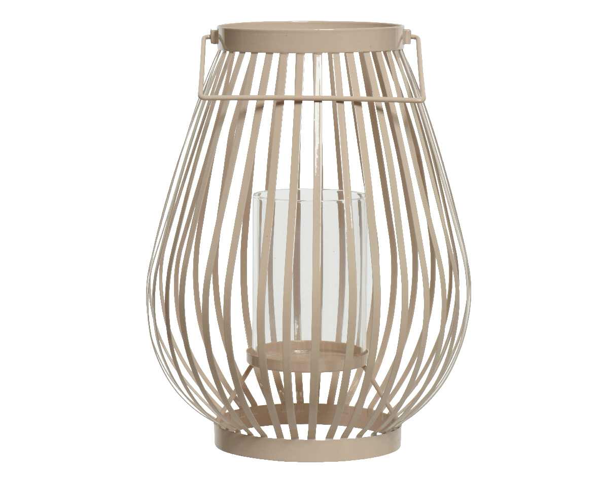 LANTERNA METAL C/VETRO  D17,5 H22CM. BEIGE