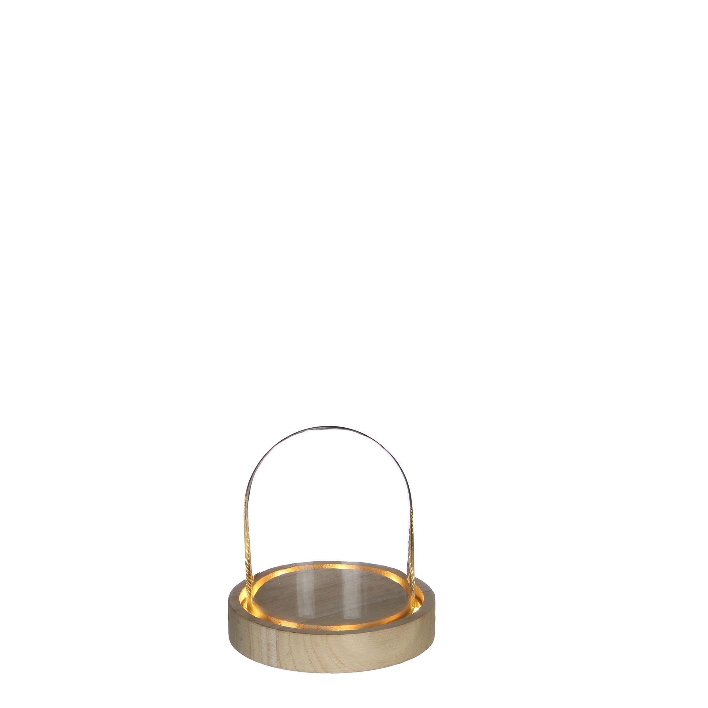 CAMPANA VETRO BASE LEGNO C/LED H10,5 D10CM.