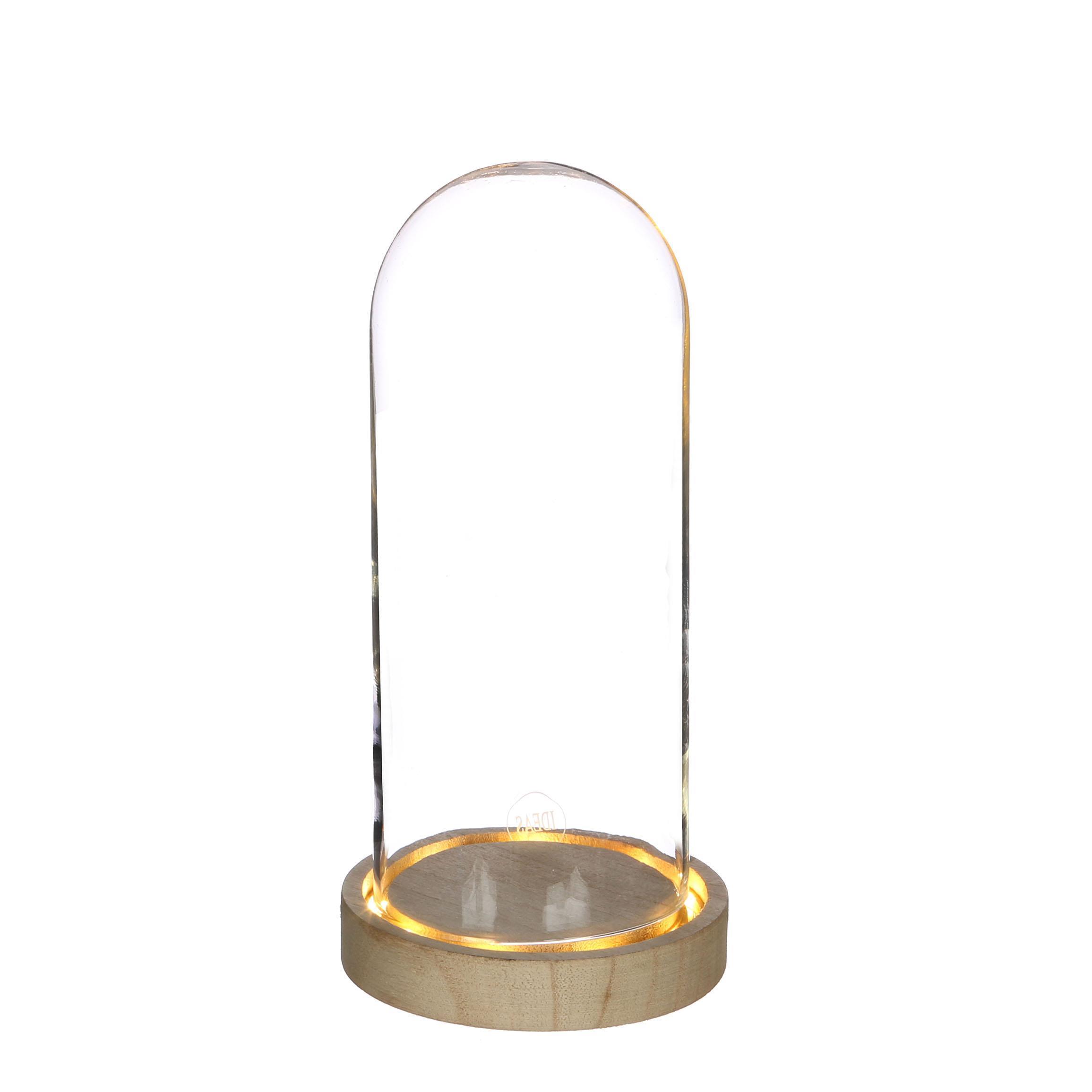 CAMPANA VETRO BASE LEGNO C/LED H20,5 D10CM.