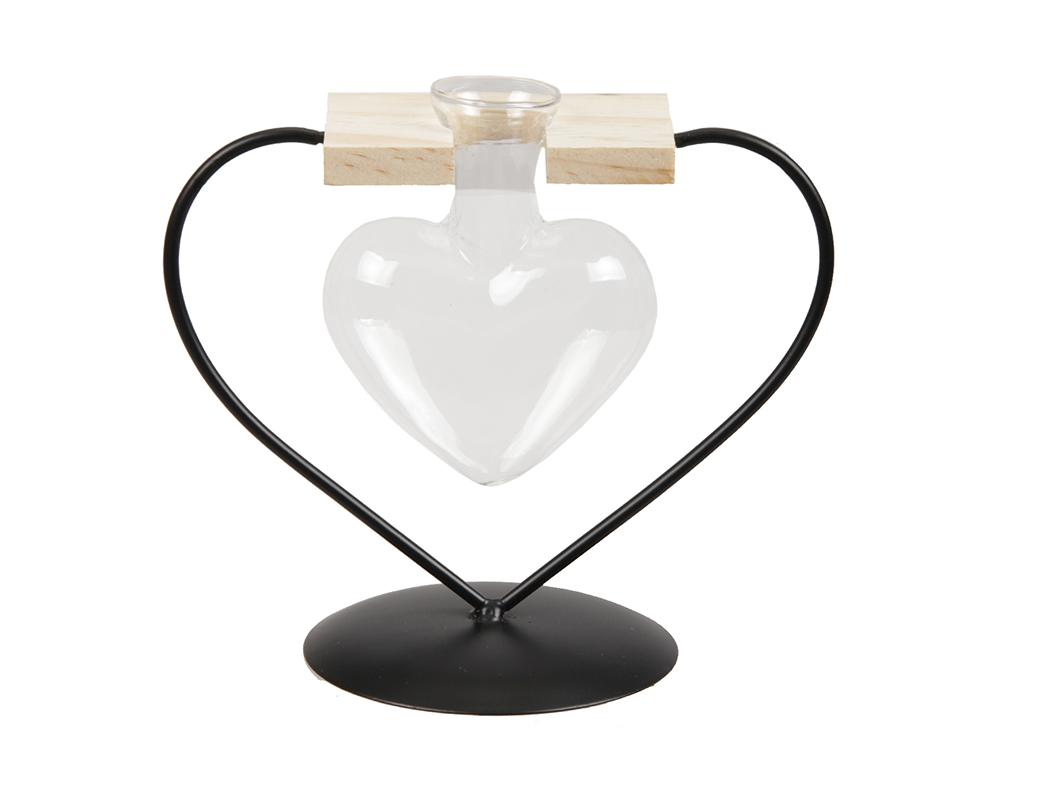 CUORE VETRO SU CUORE MET. 15,5X12,5CM.