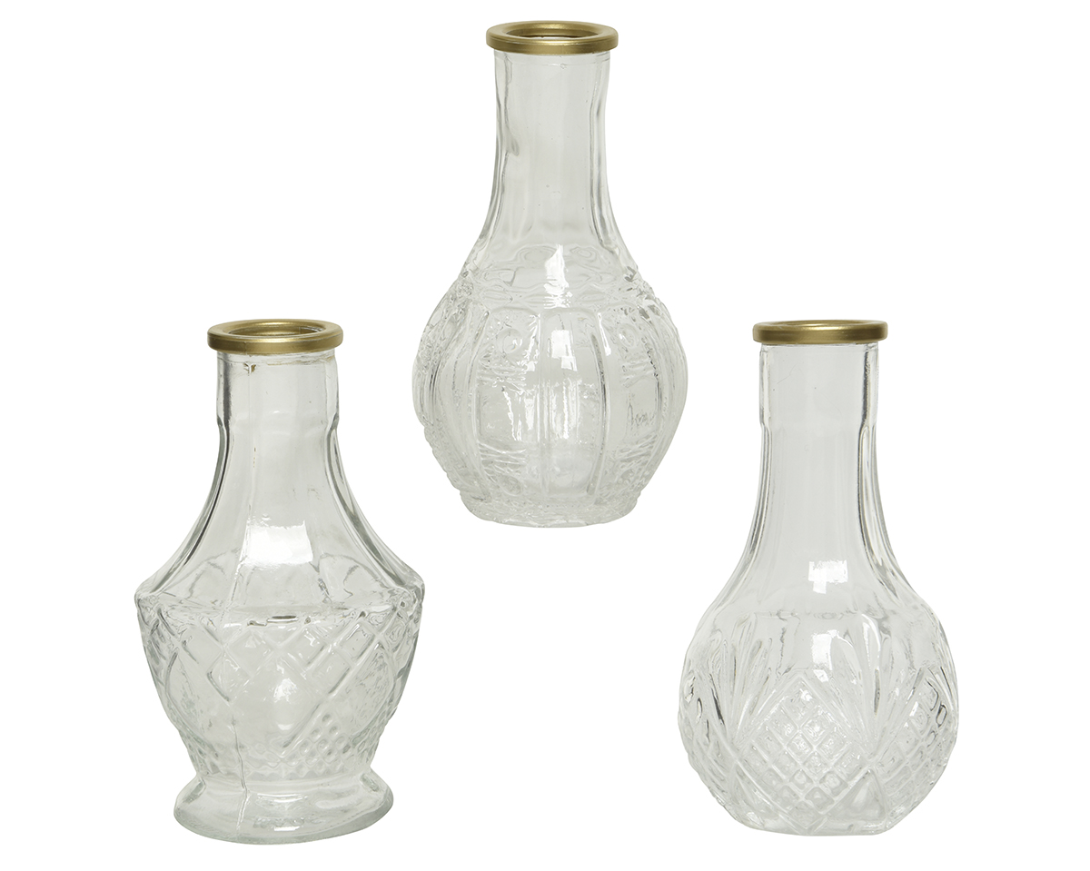 BOTTIGLIE VETRO C/RILIEVO D8 H11,5CM. 16PZ.