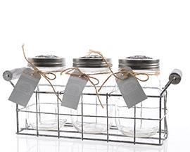 GLASS JAR 3PZ.IN METAL BASK. 31X9,5X14 --NETTO-------