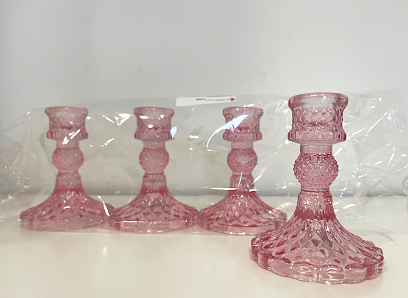 PORTACANDELA STELO A PALLINE 4PZ. D8 H10,5CM. ROSA