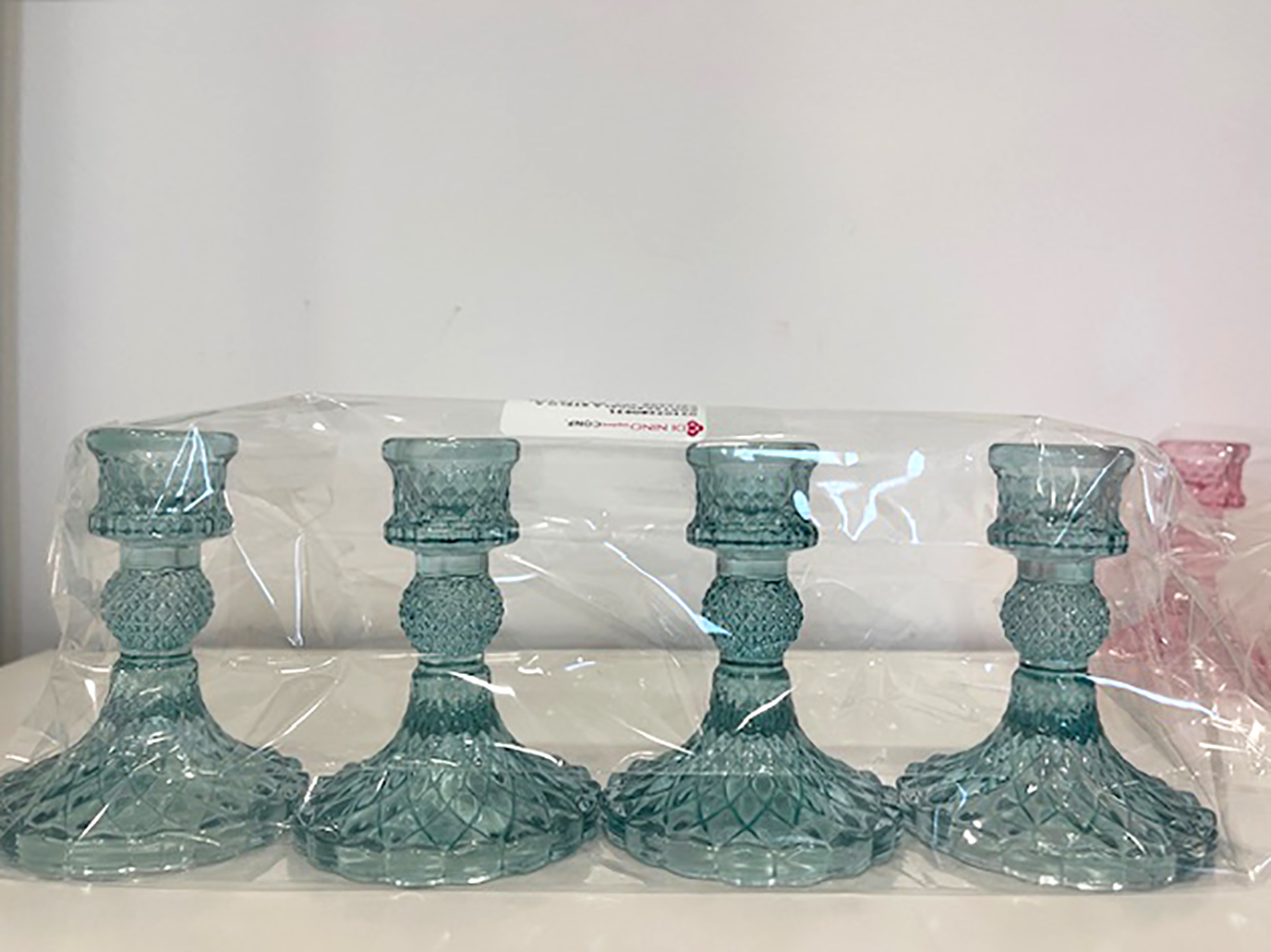 PORTACANDELA STELO A PALLINE 4PZ. D8 H10,5CM. CELESTE