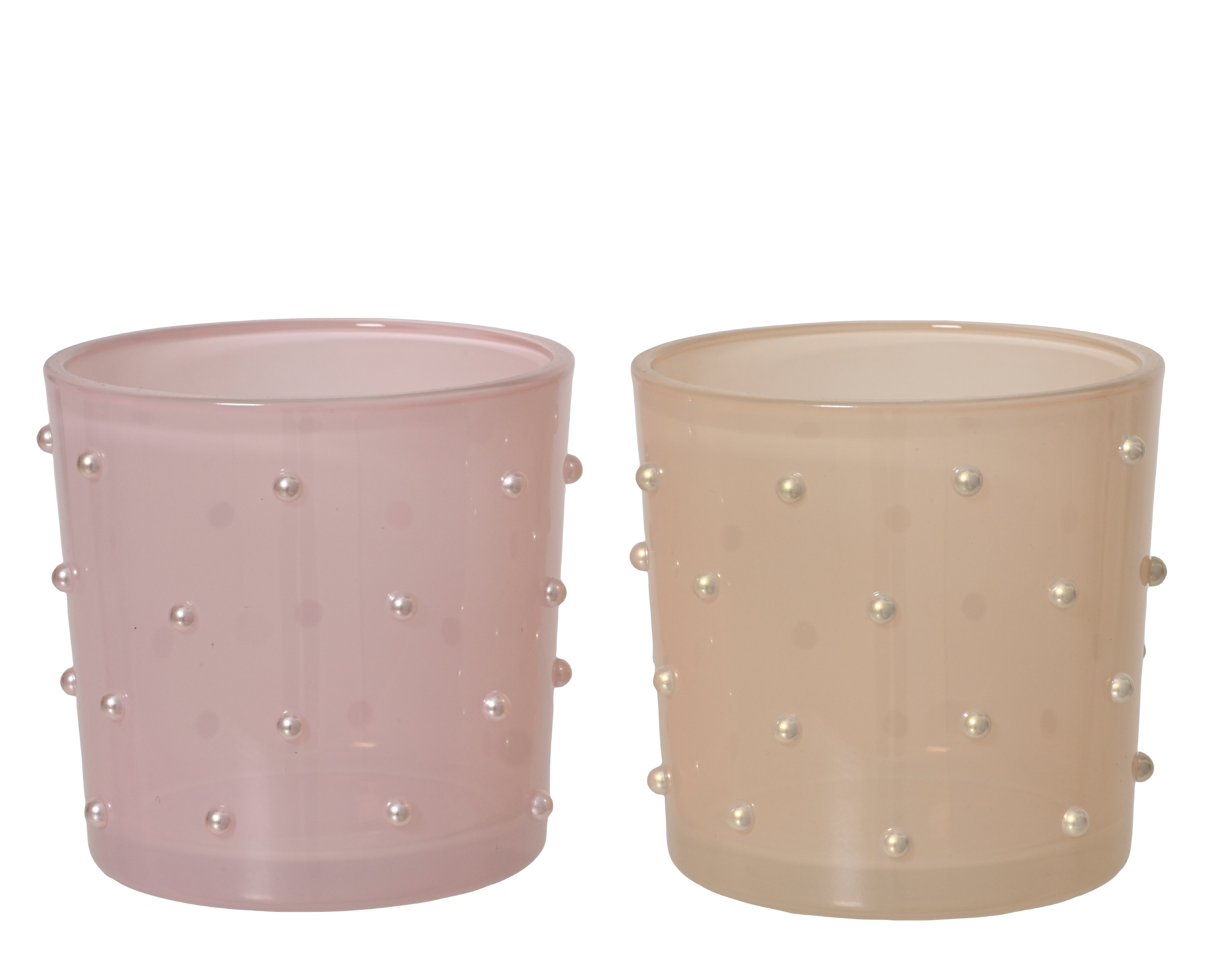 PORTACANDELA VETRO C/PERLINE D10,5 H10CM. BEIGE