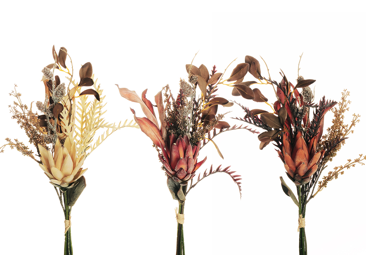 PROTEA AUTUN. C/FOGLIE E PIGNE 48CM. 3PZ.ASS.