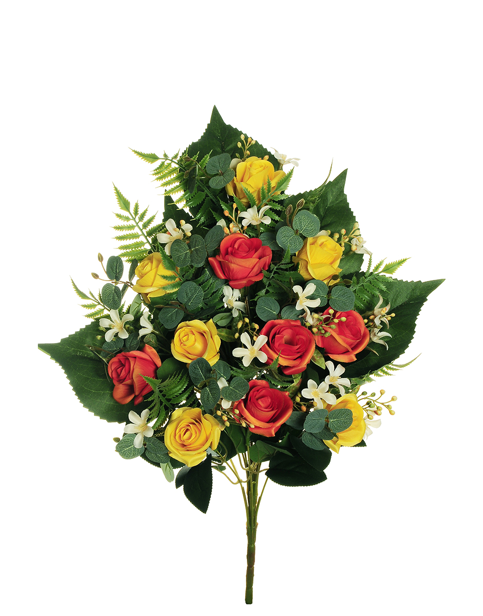 FRONTALE MINI ROSE C/FELCE X11 56CM. ARANCIO