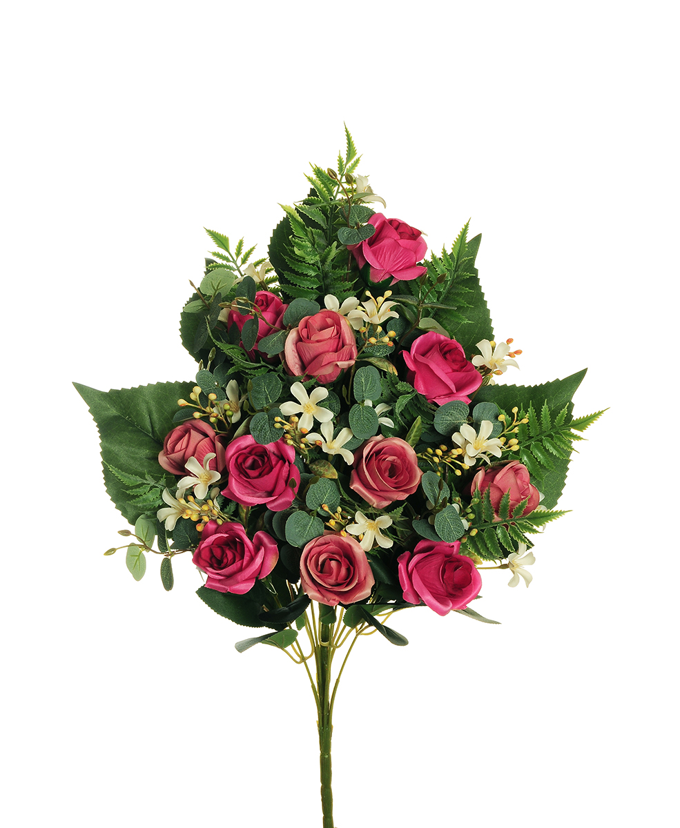 FRONTALE MINI ROSE C/FELCE X11 56CM. FUCHSIA