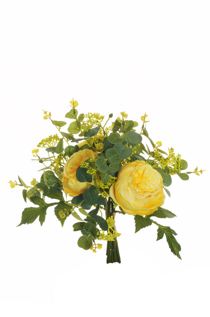 ROSE CABB.C/EUCALYP. BUNDLE 8STELI 33CM. GIALLO