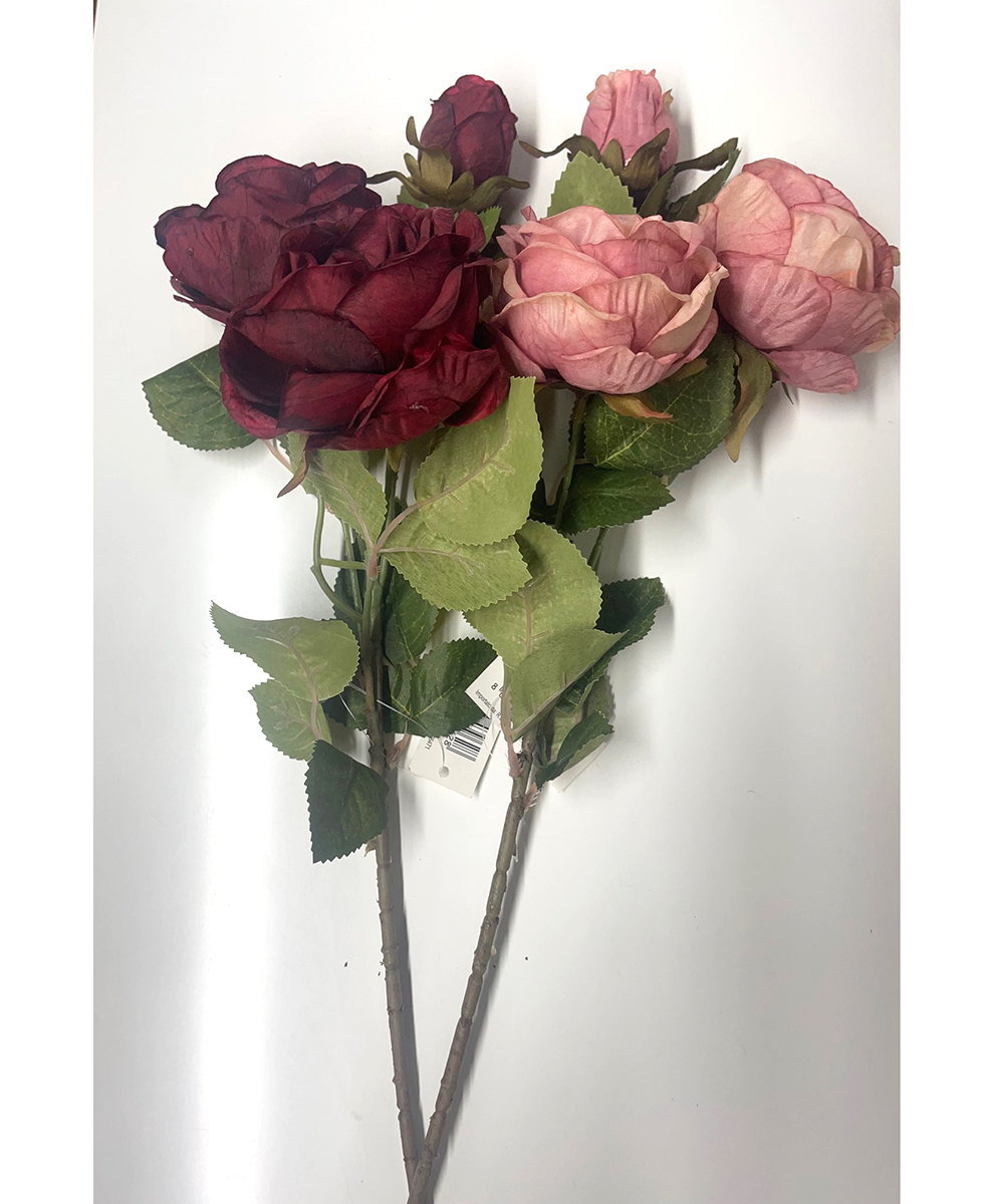 AUSTIN ROSE SPRAY 2PZ. 56CM. BORDO' ROSA
