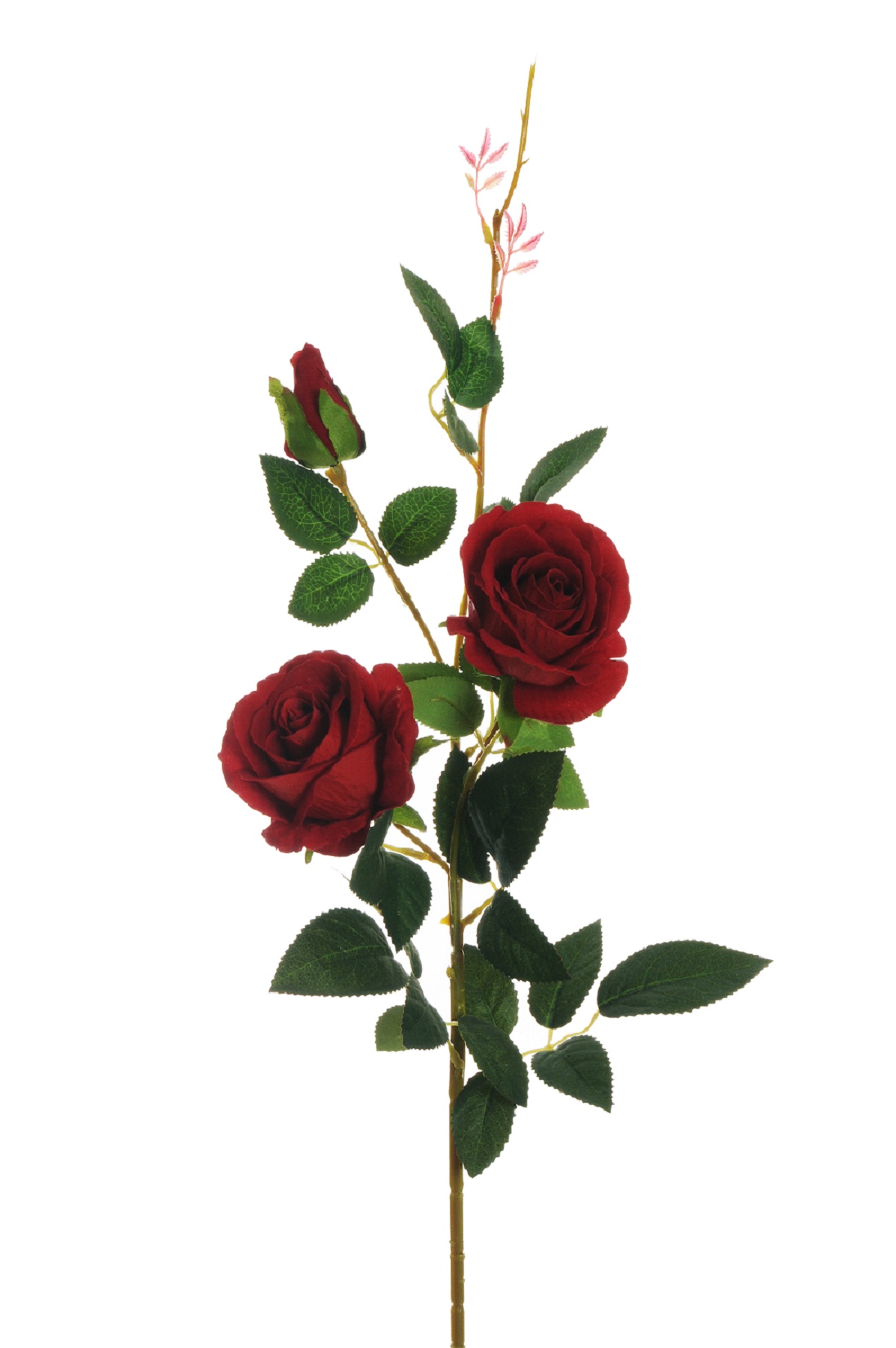 VELVET ROSE SPRAY 2FIORI 1BOCC. 78CM. 3PZ. ROSSO