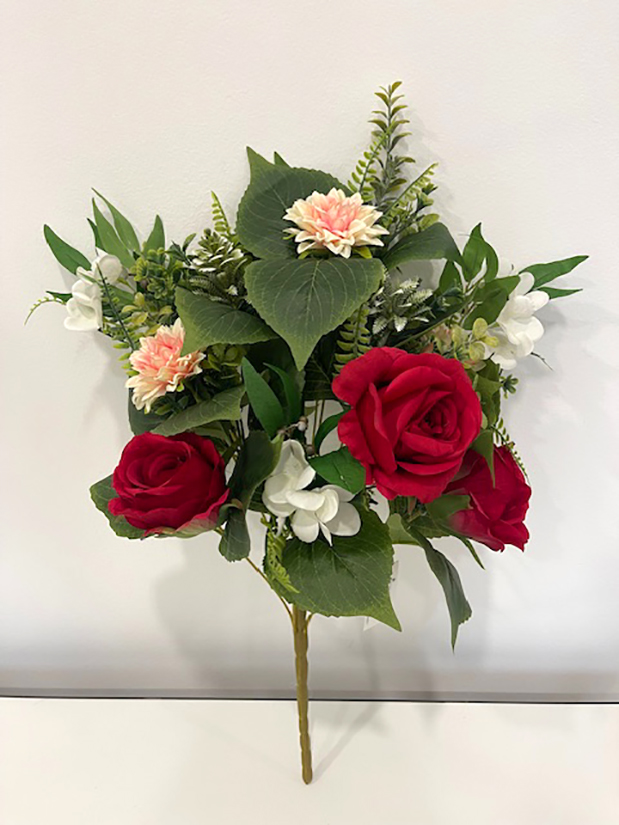 FRONTALE ROSE E DHALIA X14 60CM. ROSSO