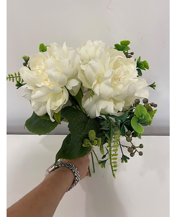BOUQUET ROMANTIC X6 W/3 PEONY 30CM.CREMA