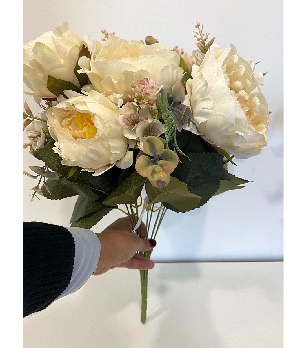 BUSH PEONY EUCALYPTUS X12 50CM. CREMA