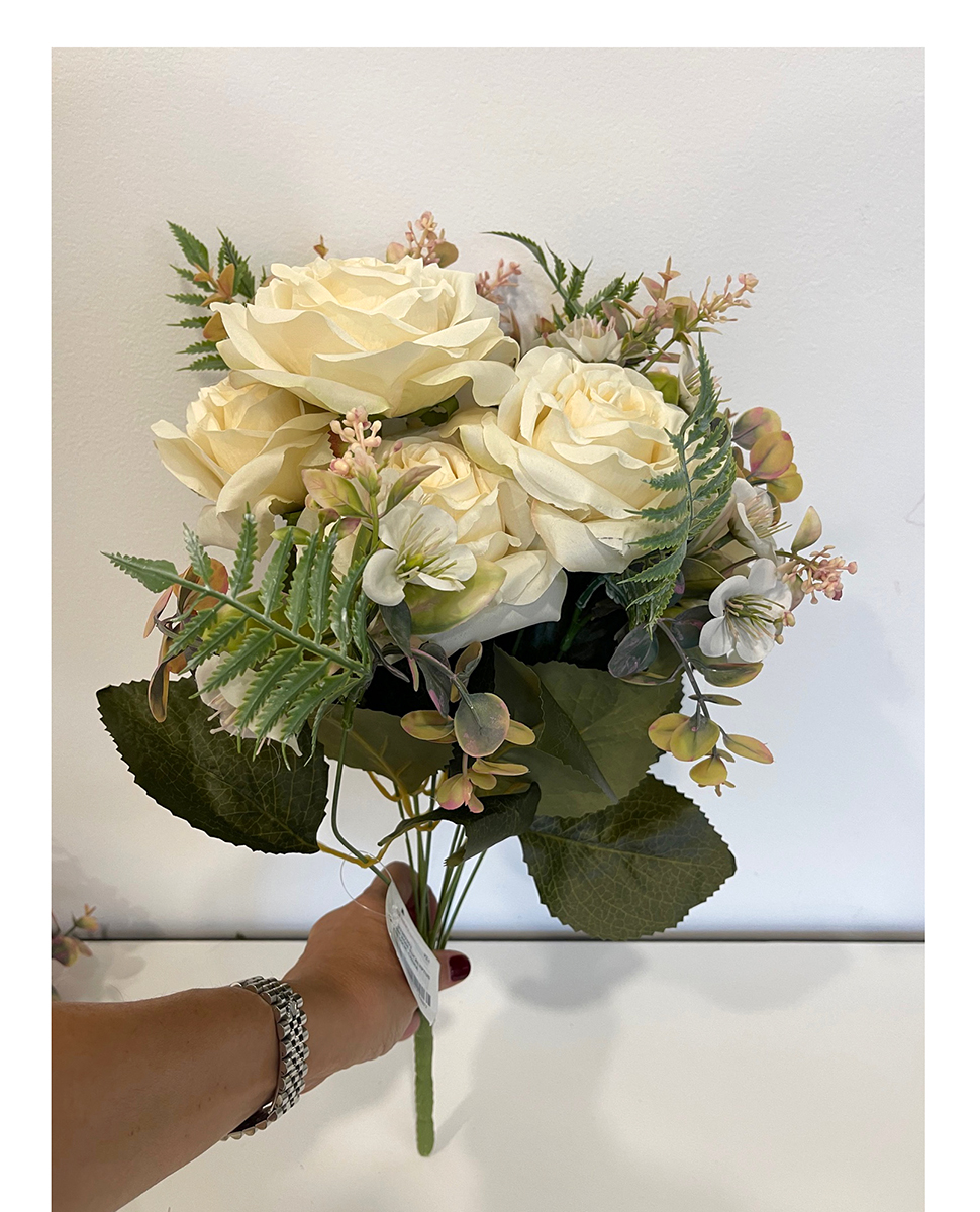 BUSH ROSE EUCALYPTUS X12 50CM. CREMA