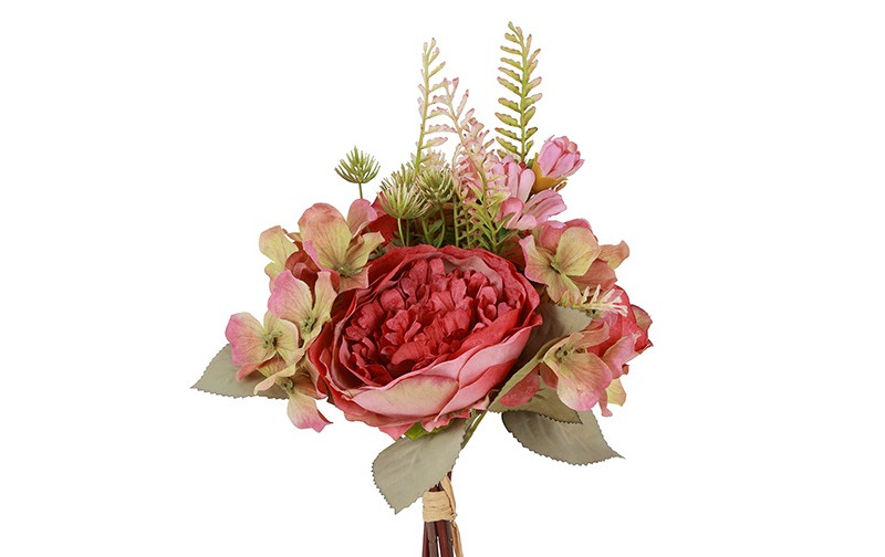 BUNDLE ROSA, HYDRANG. 6STELI 34CM. CORALLO