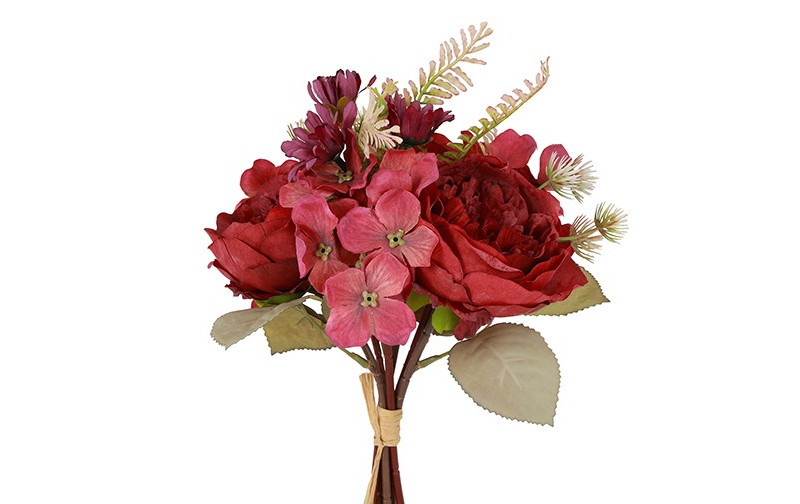 BUNDLE ROSA, HYDRANG. 6STELI 34CM. DK FUCHSIA