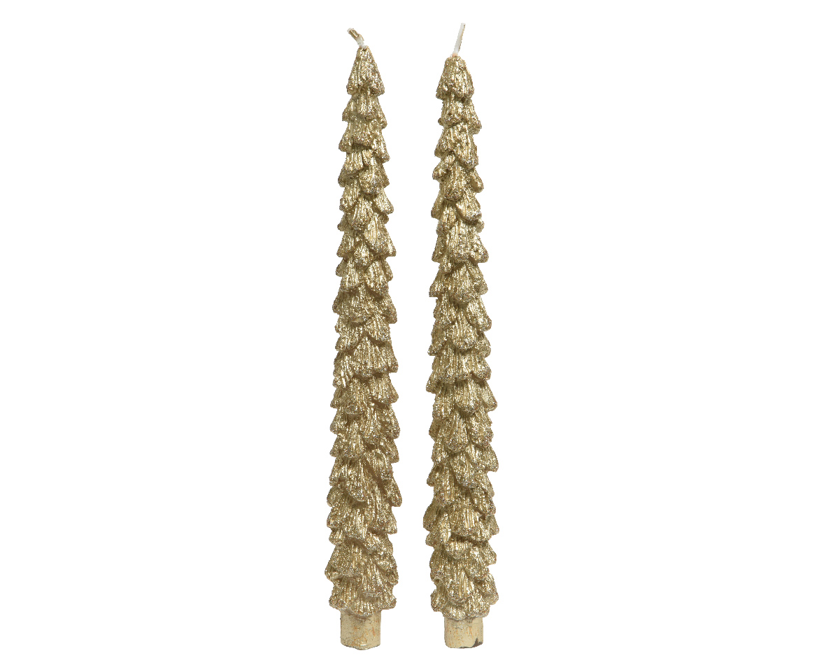 CANDELA STELO FORMA PINO D2,1 H25CM. 2PZ. GOLD