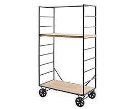 SCAFFALE MET. RIPIANI LEGNO C/RUOTE H150 40X82CM.
