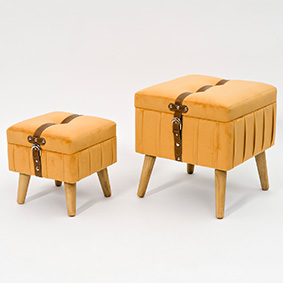 POUF VALIG.QUAD.VELV. S/2PZ. H41-31 L43-32CM. ORO
