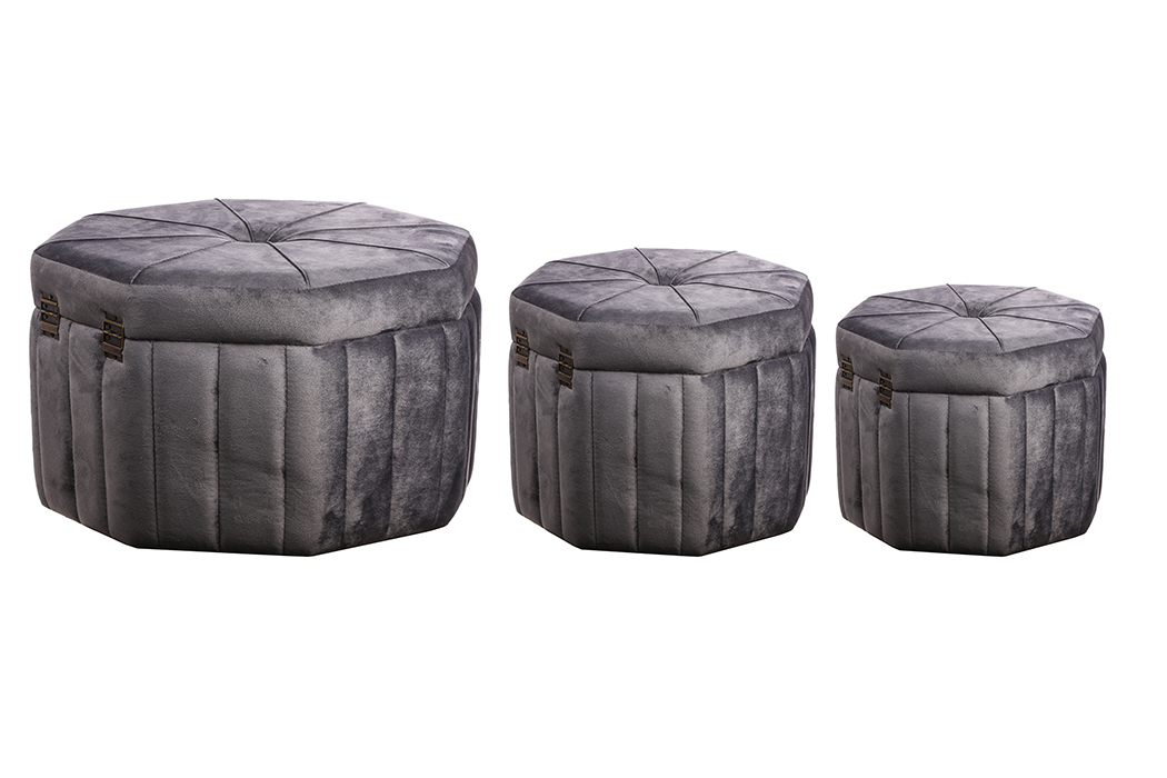 POUFF S/3PZ. 62X62X48CM. GRIGIO