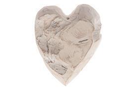 CUORE IN TEAK 33X30X10CM. SBIANC.