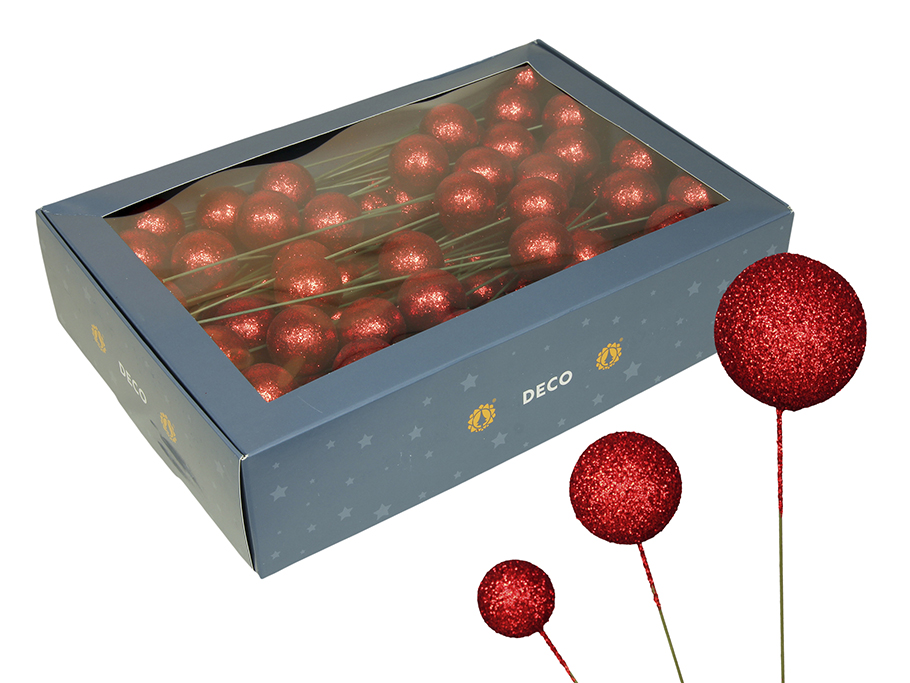 PALLINE GLITT.C/PICK 100PZ. D20-30-40MM. ROSSO