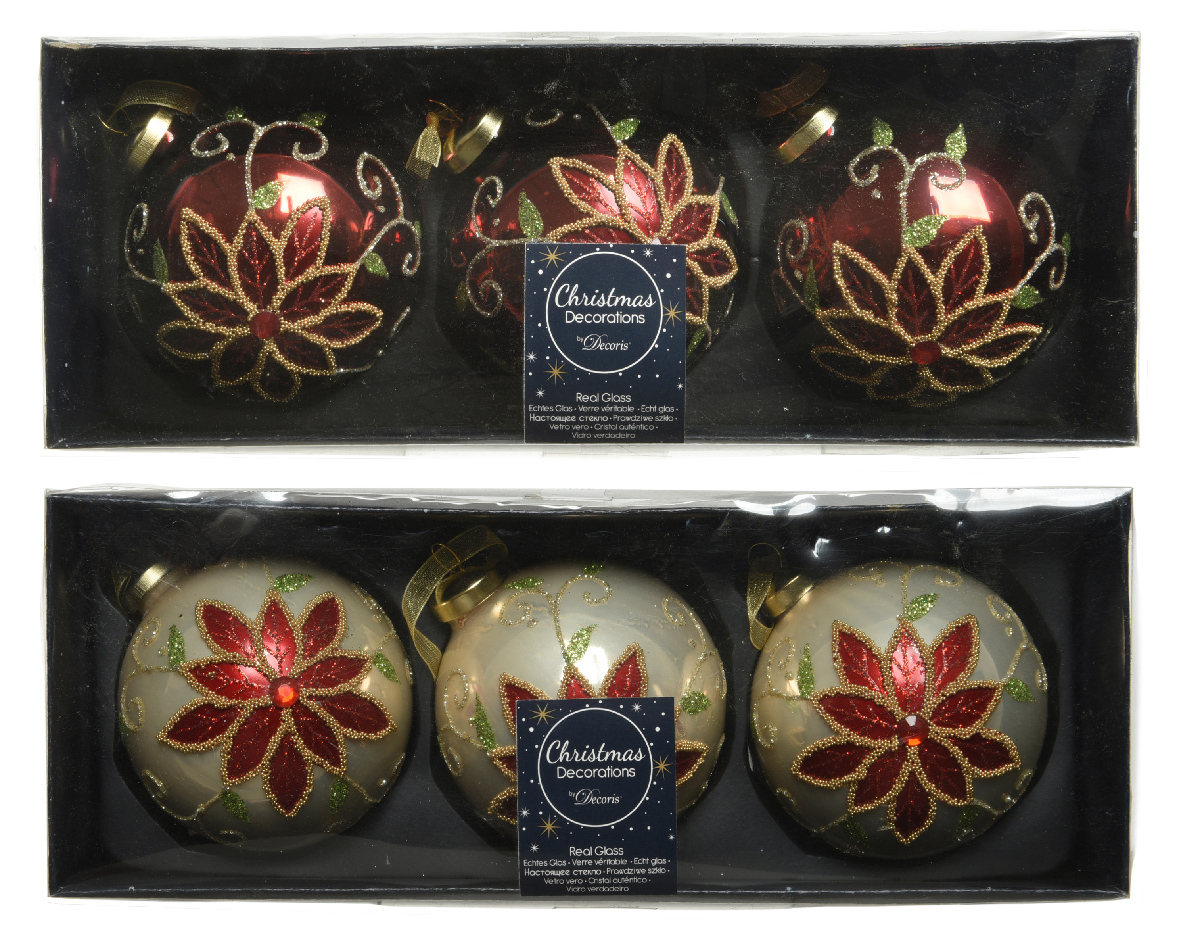 SFERE POINSETTIA D8CM. 3PZ. BORDO'