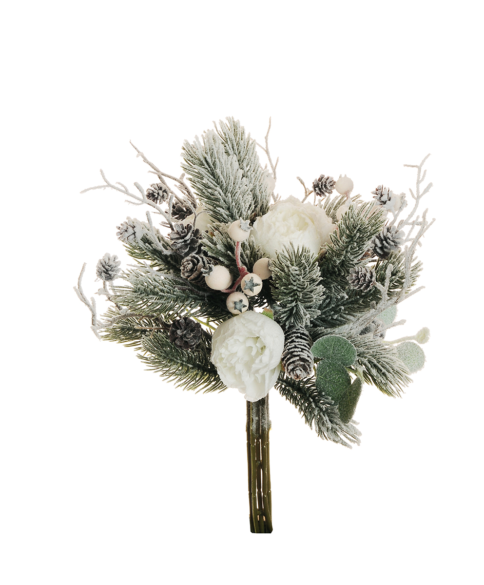 BUNDLE INNEV.C/PEONIA, PINO PIGNE E BACCHE X7 36CM. BIANCO