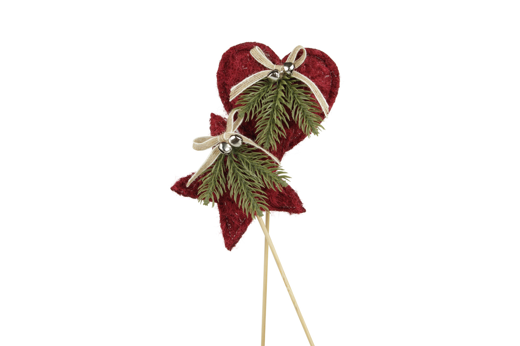 PICK VELLUTO CUORE E STELLA C/PINO D9CM. 6PZ.