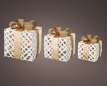 GIFTBOX POLY. C/LED S/3PZ. H28-23-18CM. BIANCO --NETTO----------