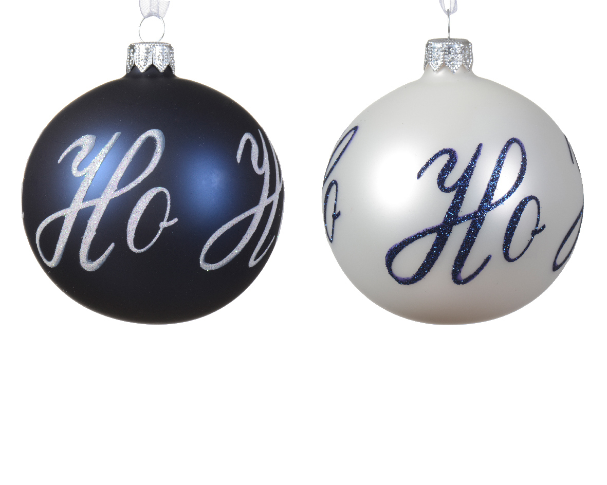 SFERE VETRO HO HO HO D8CM. 6PZ. BLU ARG.