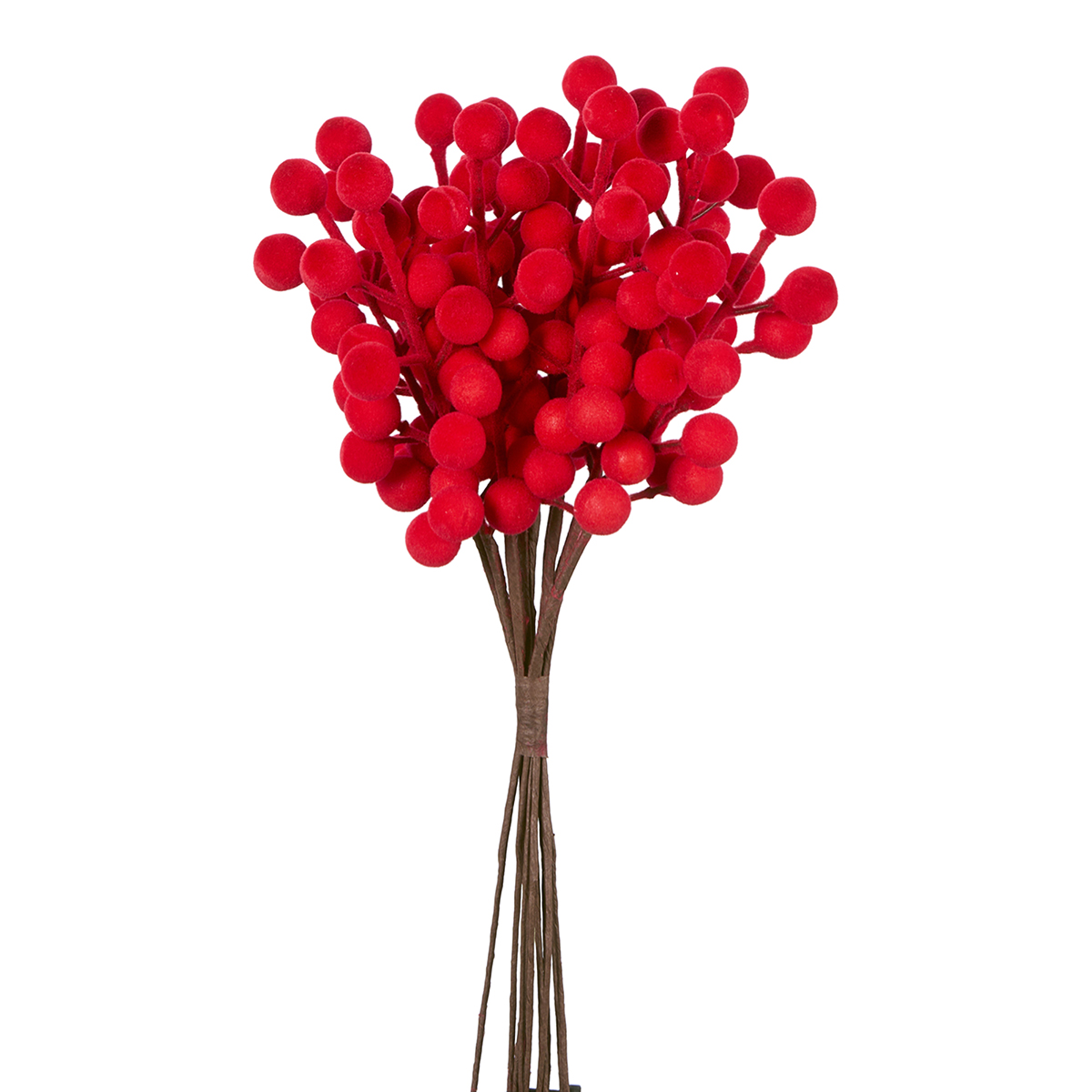 BUNCH BACCHE ROSSE FLOCCATE 12 STELI 30CM.