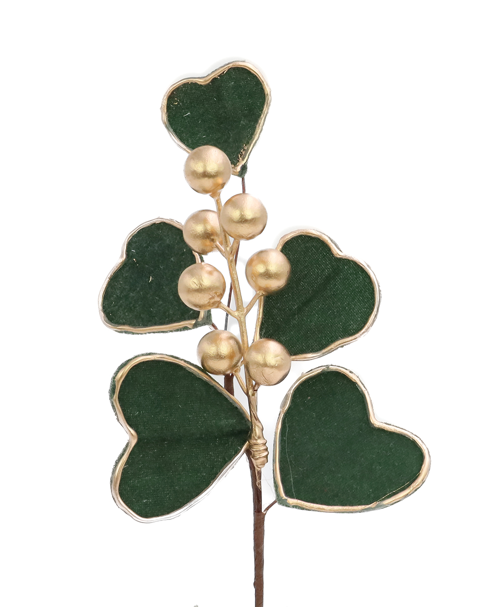 PICK CUORI E BACCHE 20CM. 6PZ. VERDE SC.