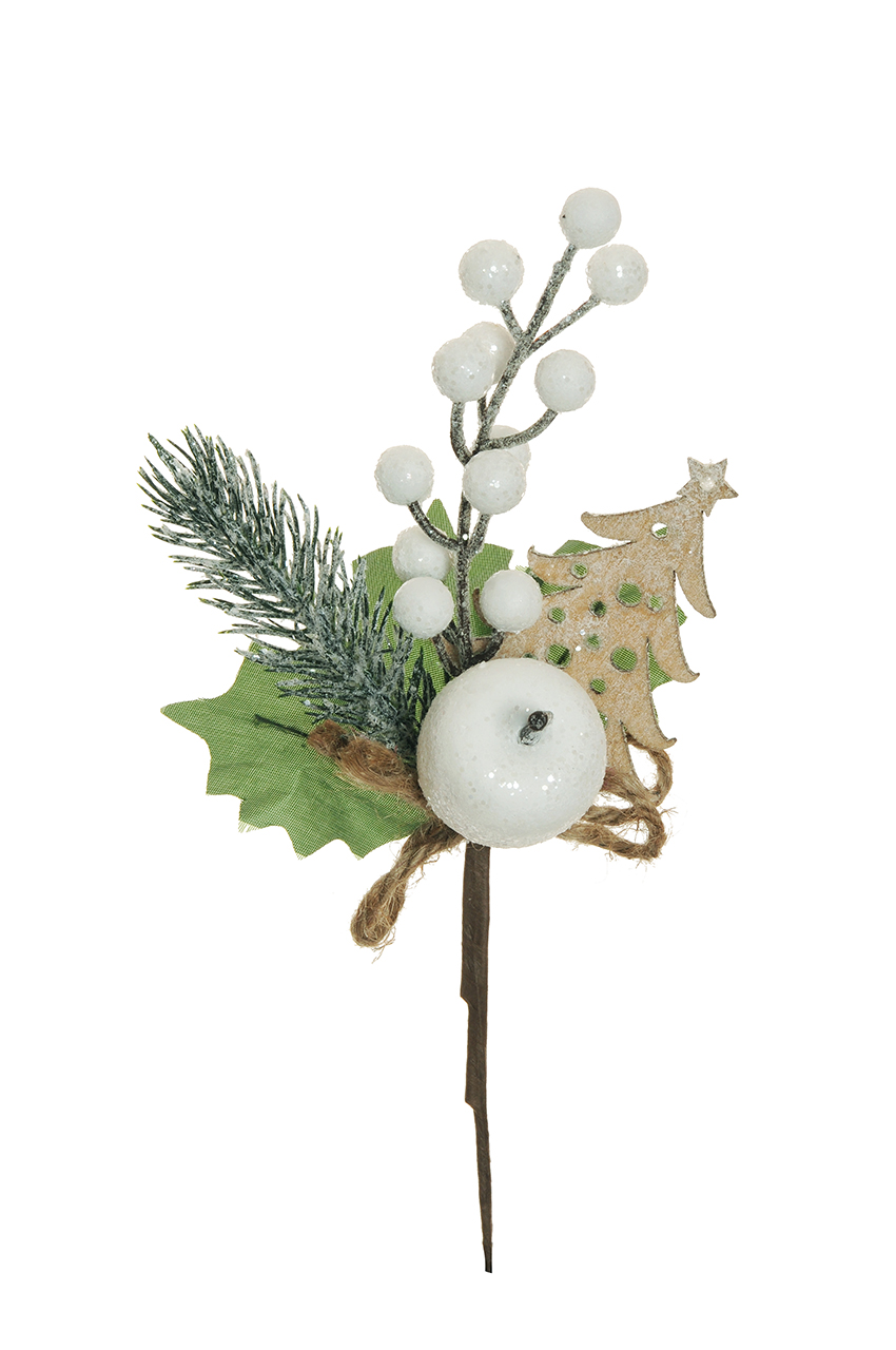 PICK C/MELA GHIACCIATA E BACCHE 23CM. 6PZ. BIANCO