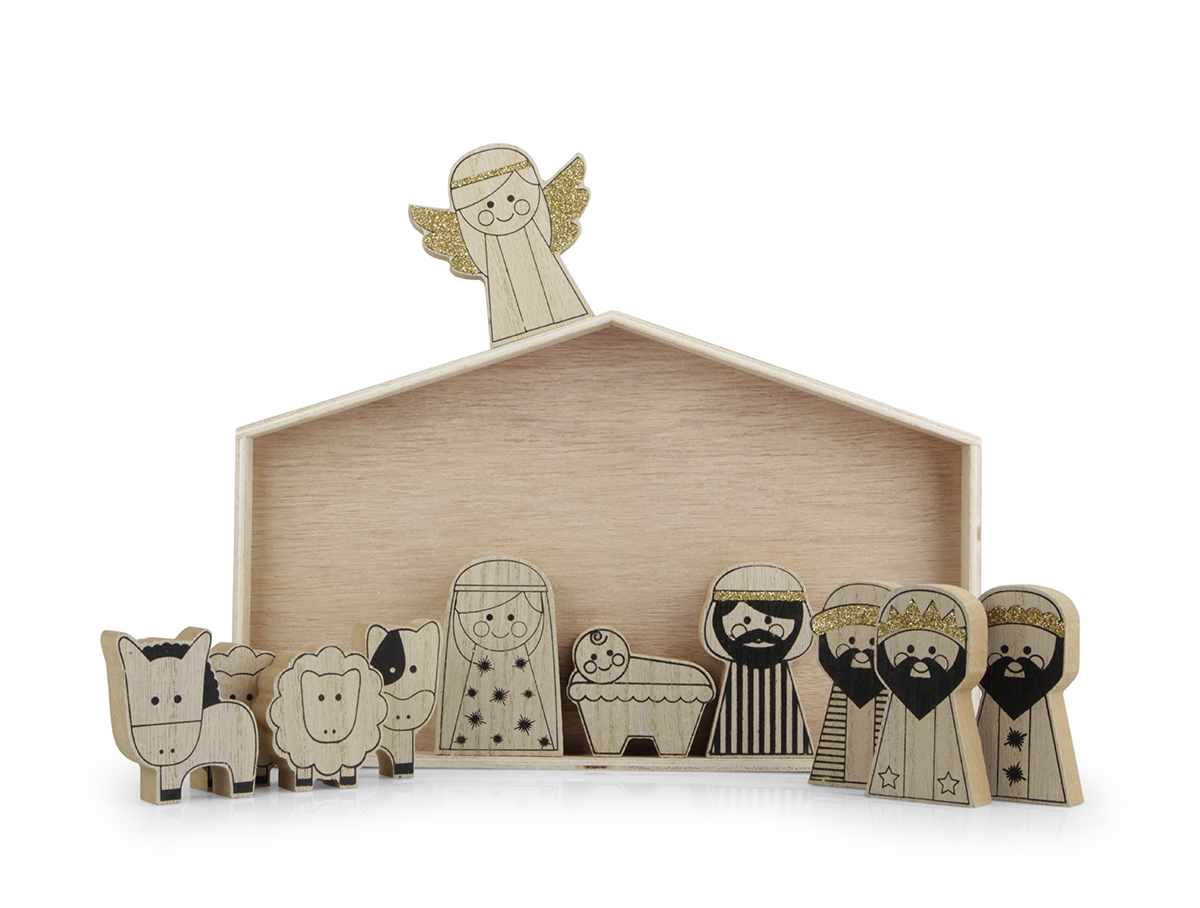PRESEPE IN LEGNO 12FIGURE L28,5 H15CM.