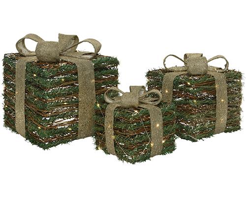 GIFTBOX VIMINI E PINO C/LED S/3PZ. H15-20-30CM.  --NETTO---------