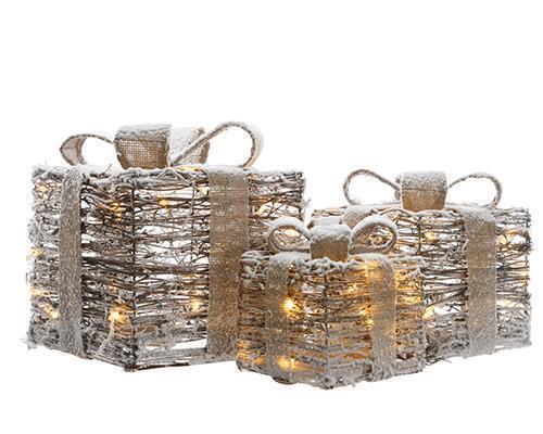 GIFTBOX VIMINI INNEV. C/LED S/3PZ. H15-20-30CM. --NETTO-----