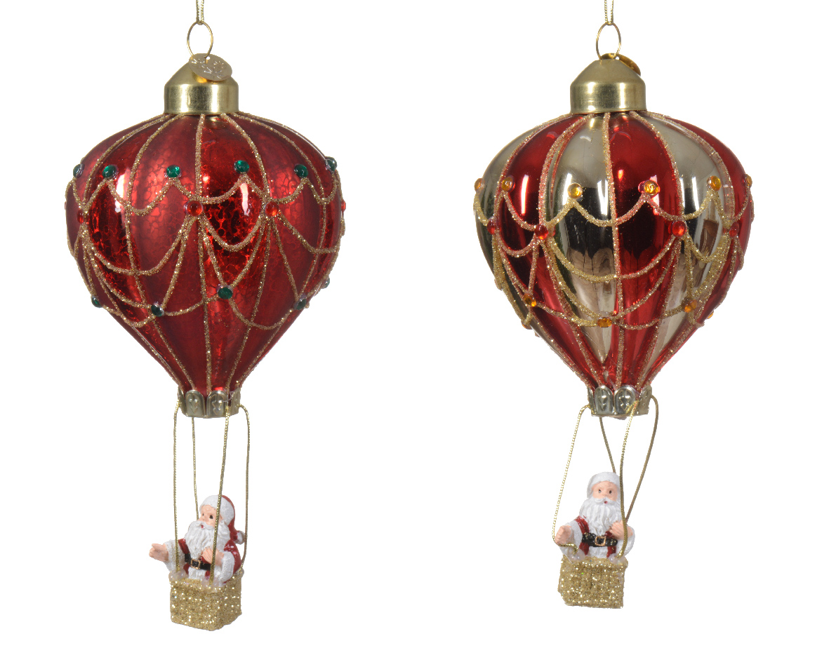 MONGOLFIERA VETRO C/BABBO GLITT. D7,5 H14CM. 2PZ.