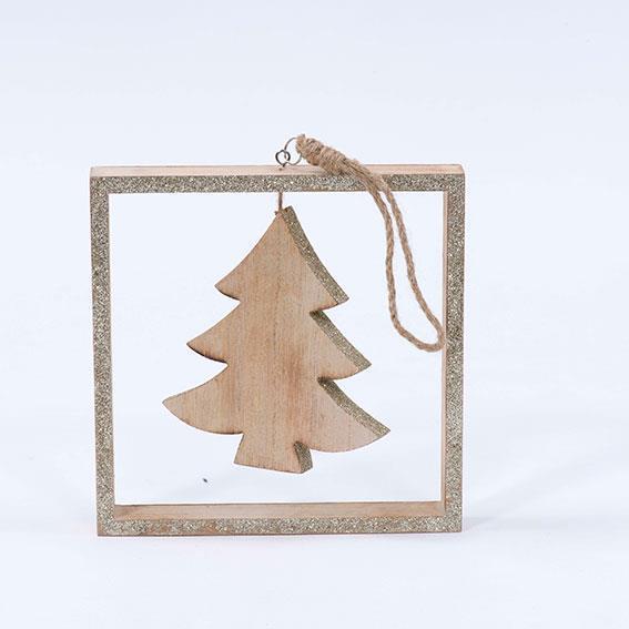 SHAPE SQUARE W/TREE GLITTER 20X20CM.NAT