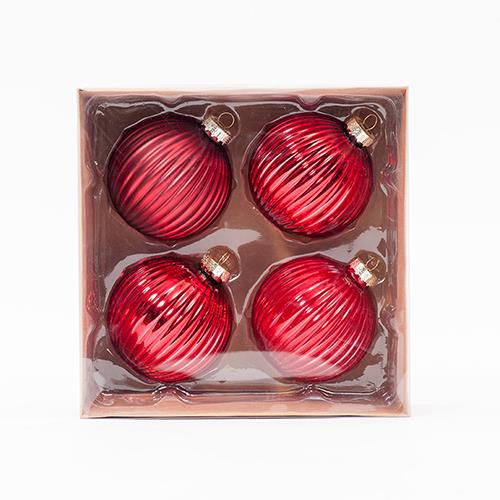 SFERE NATAL.STRIPE D10CM. 4PZ. ROSSO
