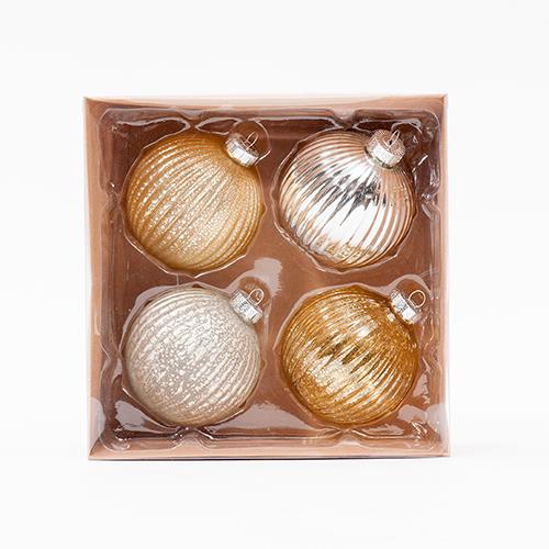 SFERE NATAL.STRIPE D10CM. 4PZ. ARG/ORO