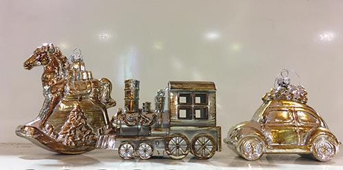 TRENO CAVALLO E MACCHININA 11CM. ORO ANTICO