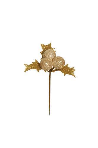PICK HOLLY W/BERRY 13,5CM. 12PZ. ORO
