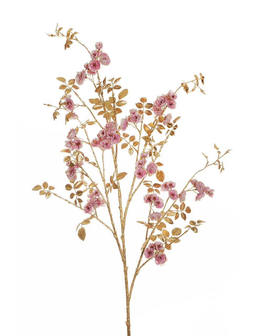DOGWOOD ROSE SPRAY STELO E FOGLIE ORO MET. 130CM. PNK